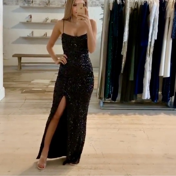 green emerald velvet dress Confetti Gloss Off-Shoulder Gown